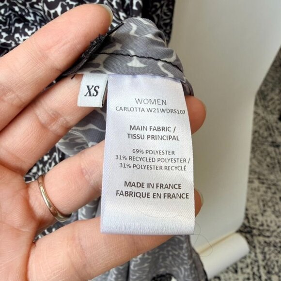 Officine Générale Gathered Printed Satin Midi Dress – Black Size XS - Picture 8 of 9